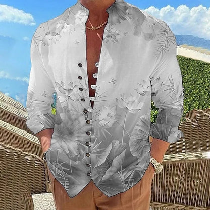 New men's flower pattern 3D printed shirt, high-quality and fashionable casual long sleeved shirt, lapel top