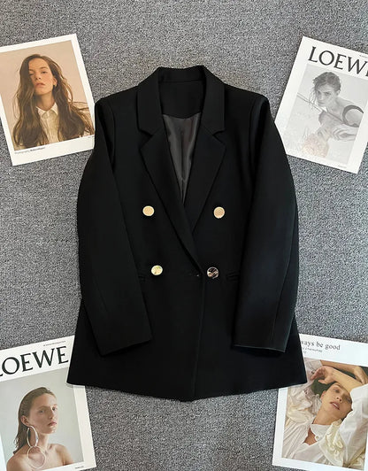 Autumn Blazer Elegant Women's Jacket Chic Casual Double Breasted Suit Korean Winter Fashion Coats Slim Fit Office Lady Outwear