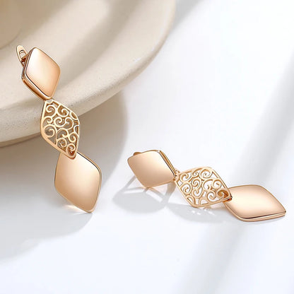 Glossy Long Dangle Earrings For Women SYOUJYO 585 Rose Gold Color English Buttons Luxury Bride Wedding Fine Jewelry Gift