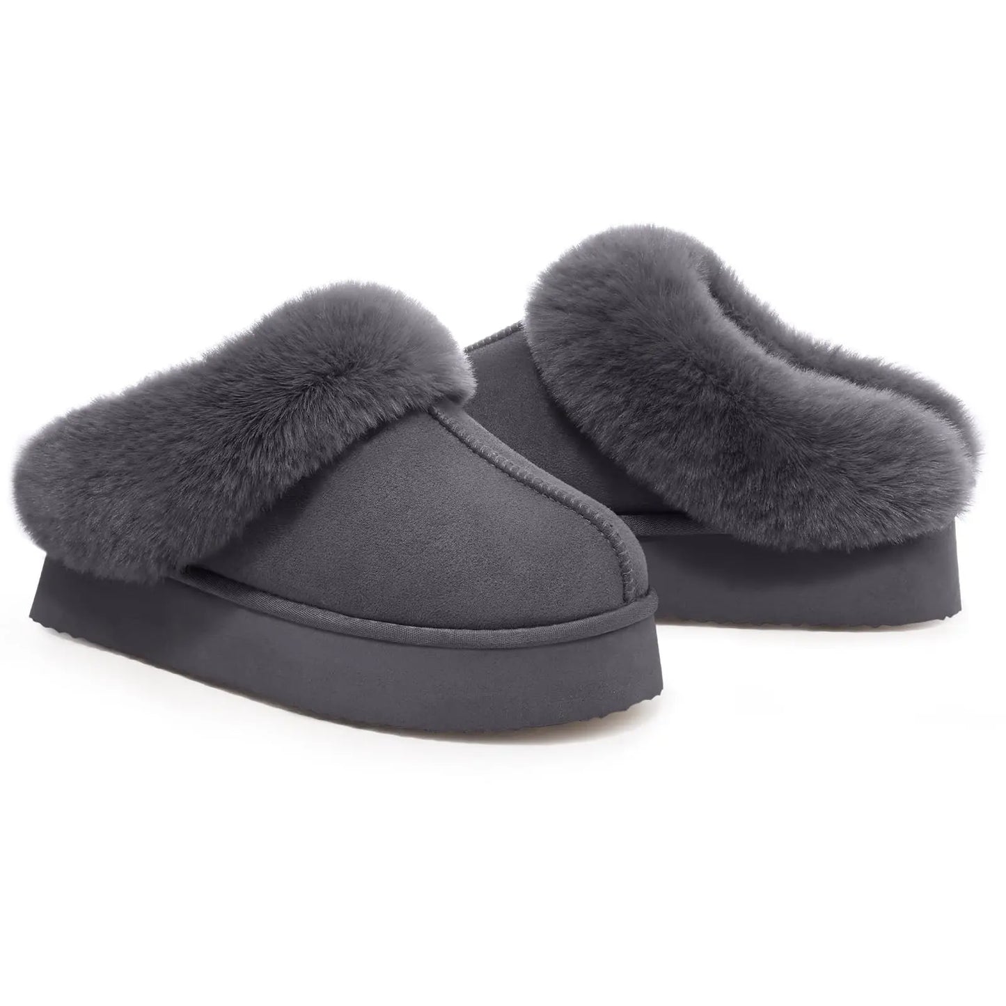 Litfun Fuzzy Platform Slippers For Women Winter Warm House Shoes With Memory Foam Outdoor Anti-Slip Fashion Fur Fluffy Slippers