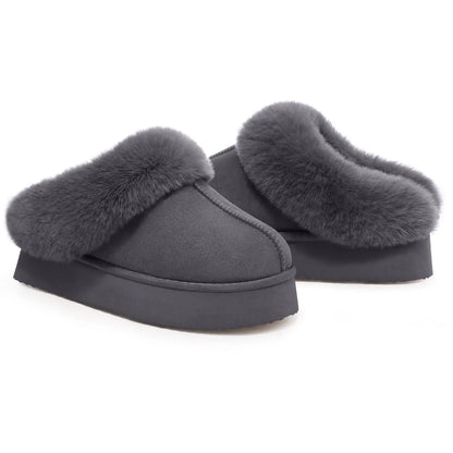 Litfun Fuzzy Platform Slippers For Women Winter Warm House Shoes With Memory Foam Outdoor Anti-Slip Fashion Fur Fluffy Slippers