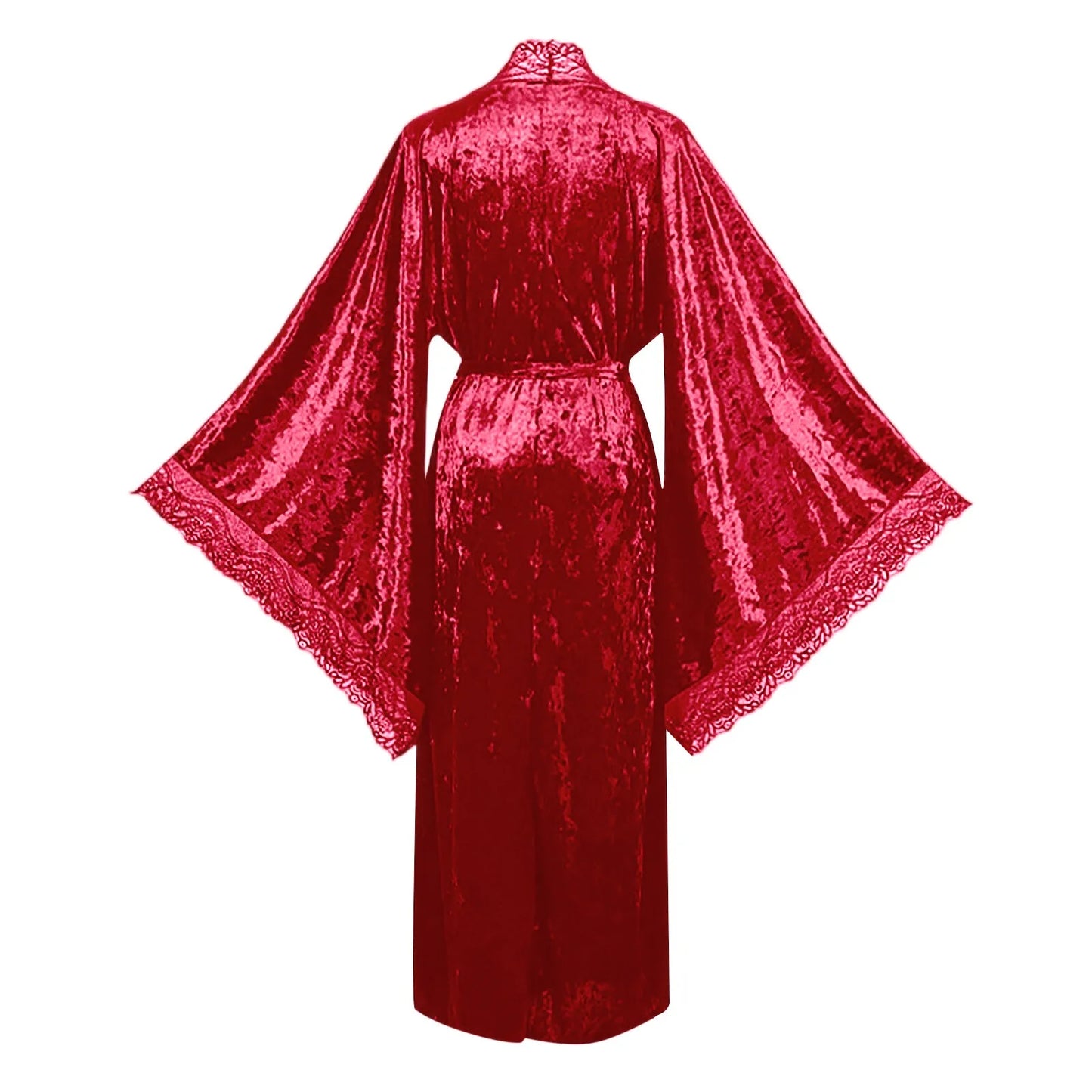 Women's Lace Velvet Bathrobe Breathable Nightgown Kimono Home Clothes Flare Sleeve Night Long Robe Female Sleepwear Homewear