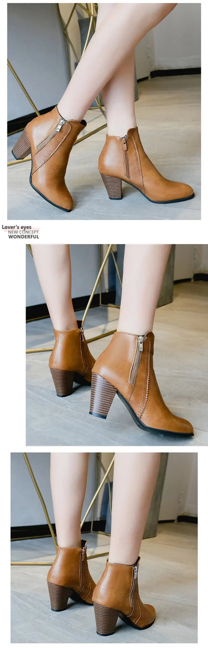 Ankle Boots Women's Fashion Coarse Heel Short Boots 43 Large Women's Shoe Size Side Zipper High Heel Boots Women Platform Boots
