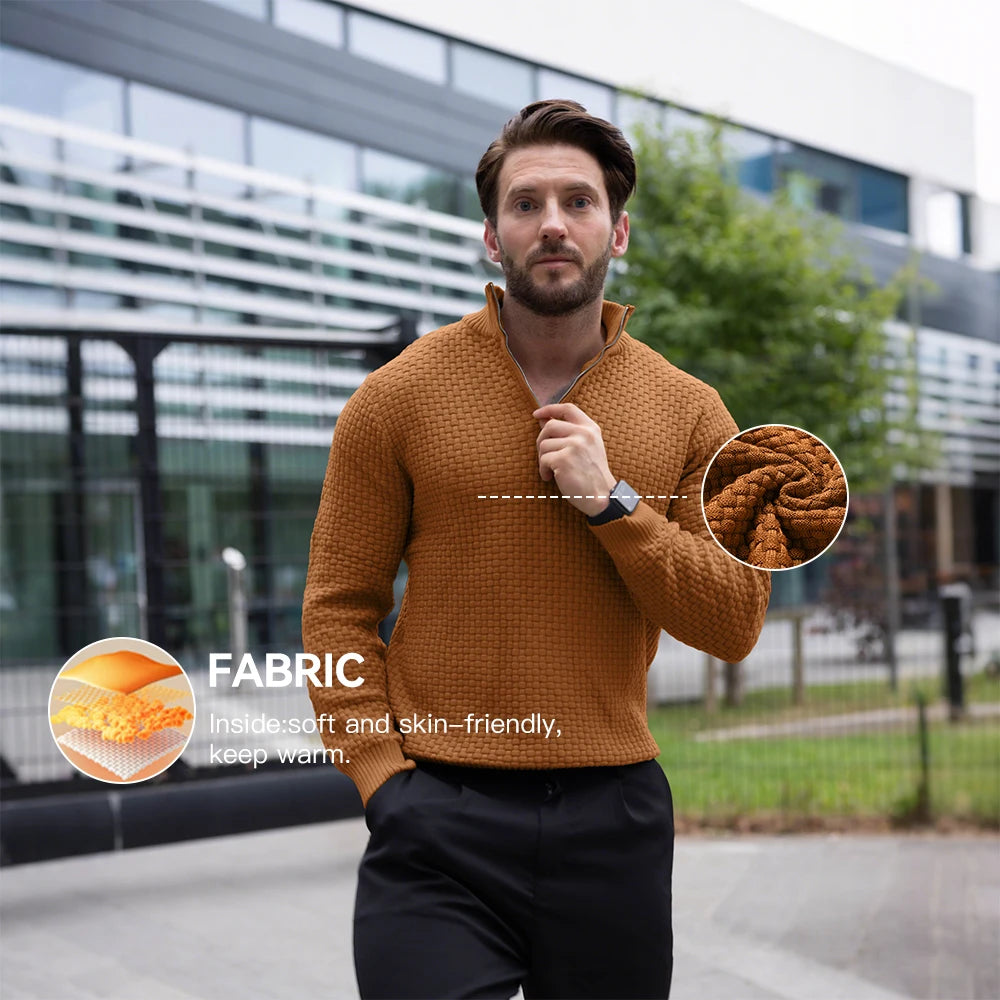 Men's Sweater Spring Outer Wear Quarter Zip Sweaters Polo Zip Pullover Cable Knit Mock Neck Turtleneck Top US Size