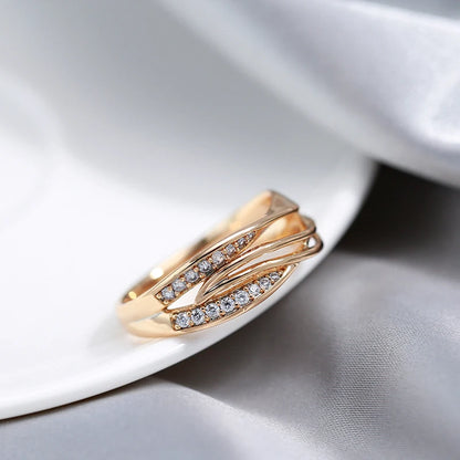 Kinel Simple Geometry Cross Ring for Women Fashion Design 585 Rose Gold With Natural Zircon Korean Party Daily Jewelry Girl