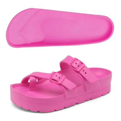 Bebealy Fashion Sandals for Women and Men Pillow Slippers Double Buckle Sandals Adjustable Slides EVA Flat Sandals Beach Sandals