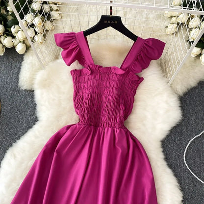 YuooMuoo Korean Fashion A-line Women Dress 2025 Aesthetic Slim Elastic Waistband Summer Dress Vacation Style Lady Beach Vestidos