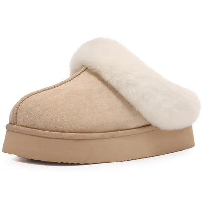 Litfun Fuzzy Platform Slippers For Women Winter Warm House Shoes With Memory Foam Outdoor Anti-Slip Fashion Fur Fluffy Slippers