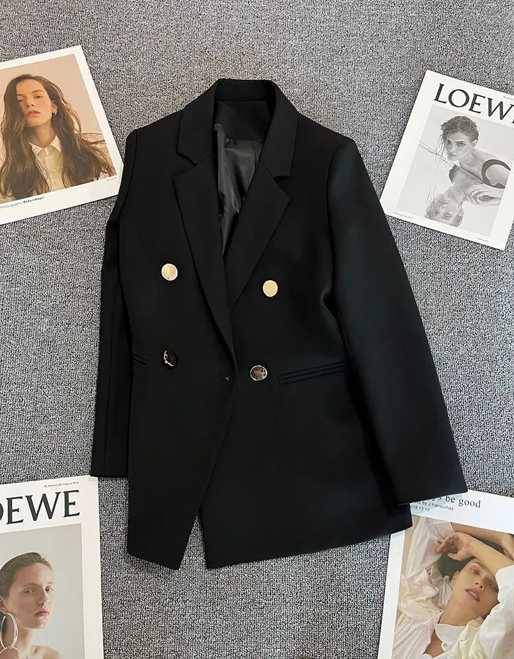 Autumn Blazer Elegant Women's Jacket Chic Casual Double Breasted Suit Korean Winter Fashion Coats Slim Fit Office Lady Outwear