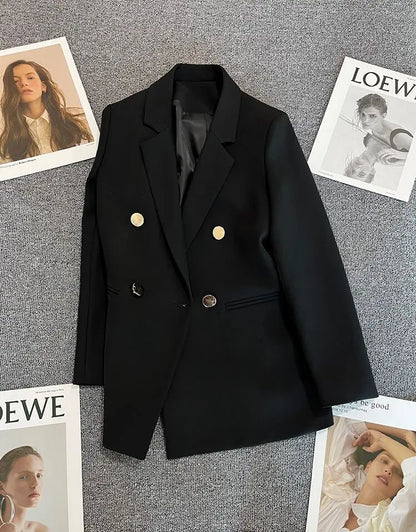 Autumn Blazer Elegant Women's Jacket Chic Casual Double Breasted Suit Korean Winter Fashion Coats Slim Fit Office Lady Outwear