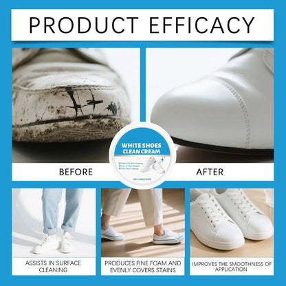 100g White Shoe Cleaner Cream Anti-Yellowing Stain Remover with Sponge Leather Mesh Rubber Canvas Cleaning Kit for Boots Shoes