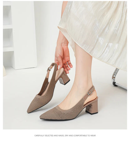 Summer Women's High Heel Sandals Knitted Small Hole Breathable Shoes 2025 New Style (6cm High)