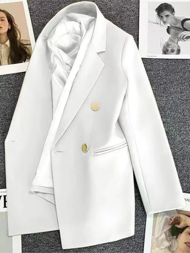 Autumn Blazer Elegant Women's Jacket Chic Casual Double Breasted Suit Korean Winter Fashion Coats Slim Fit Office Lady Outwear