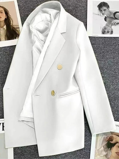 Autumn Blazer Elegant Women's Jacket Chic Casual Double Breasted Suit Korean Winter Fashion Coats Slim Fit Office Lady Outwear