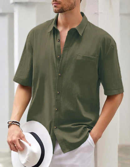Men's Plus Size Short Sleeve Shirts Cotton Linen Henley Shirts Lightweight Vacation Collar Beach Shirts  Hawaiian T Shirt