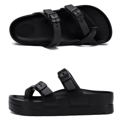 Bebealy Fashion Sandals for Women and Men Pillow Slippers Double Buckle Sandals Adjustable Slides EVA Flat Sandals Beach Sandals