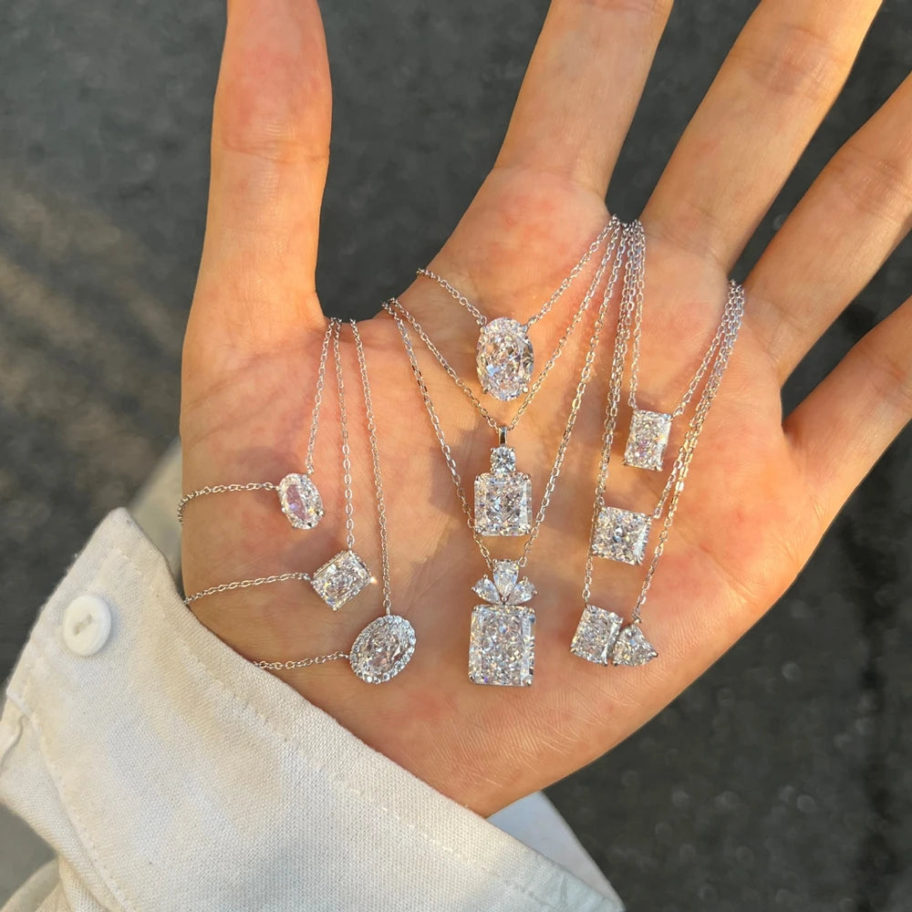Vinregem Sparkling Crushed Ice Cut Lab Created Sapphire Gems Pendant Necklaces 100% 925 Sterling Silver Fine Jewelry Wholesale