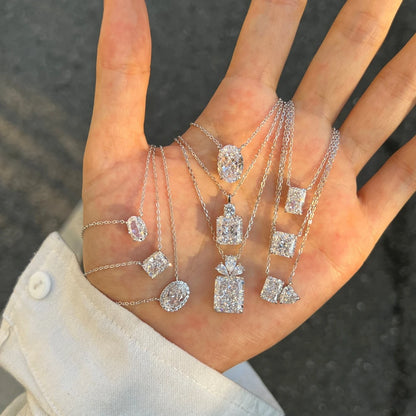 Vinregem Sparkling Crushed Ice Cut Lab Created Sapphire Gems Pendant Necklaces 100% 925 Sterling Silver Fine Jewelry Wholesale