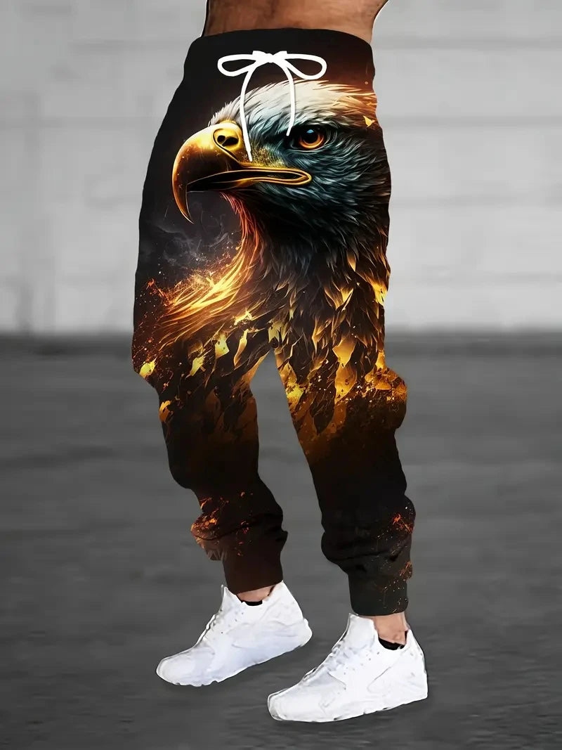 2025 new men's casual pants 3D American Patriot printed jogging pants 100% polyester light elastic rope with pocket sports pants