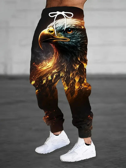 2025 new men's casual pants 3D American Patriot printed jogging pants 100% polyester light elastic rope with pocket sports pants