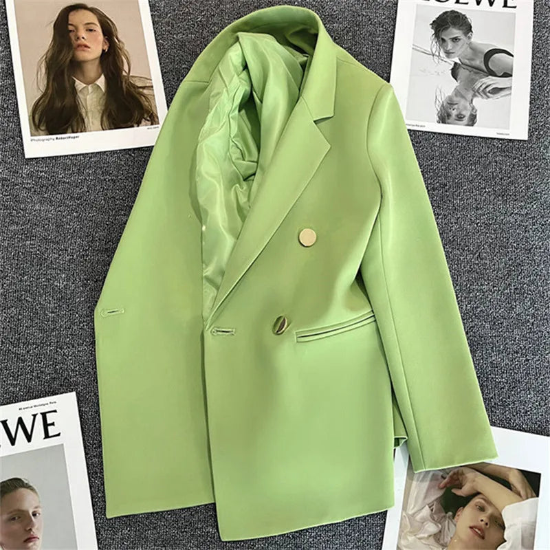 Autumn Blazer Elegant Women's Jacket Chic Casual Double Breasted Suit Korean Winter Fashion Coats Slim Fit Office Lady Outwear