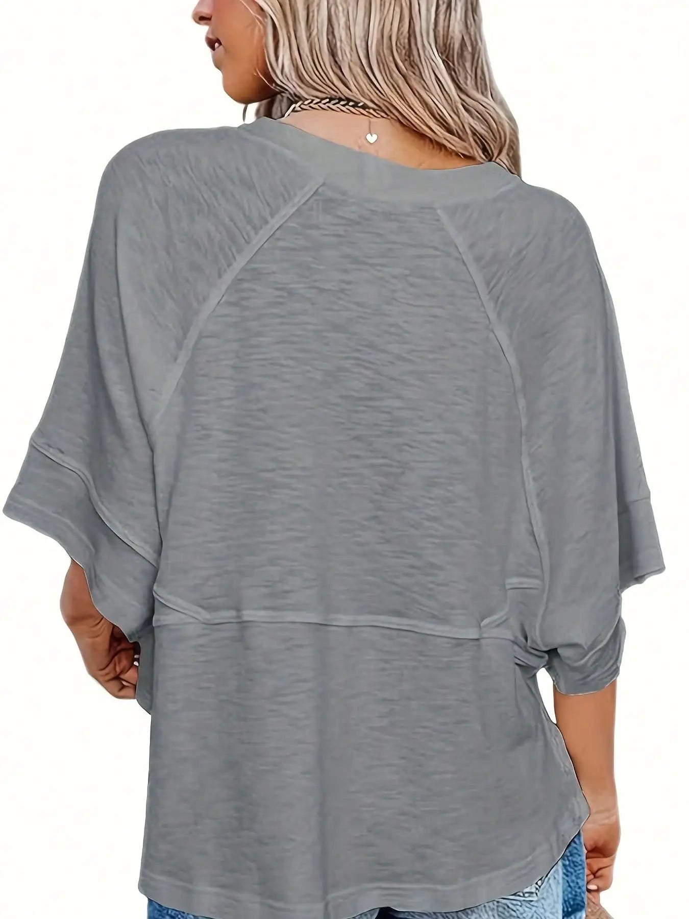 Women's Summer New Crewneck Batwing Half Sleeve Tops Solid Color Loose Fit Cute Flowy Tee Shirts Casual Dressy Cropped Blouse