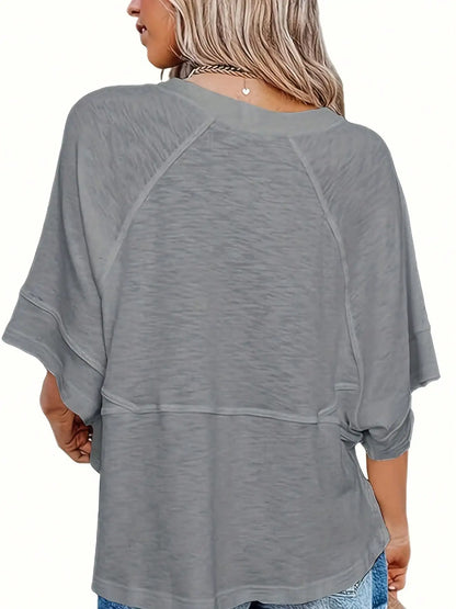 Women's Summer New Crewneck Batwing Half Sleeve Tops Solid Color Loose Fit Cute Flowy Tee Shirts Casual Dressy Cropped Blouse