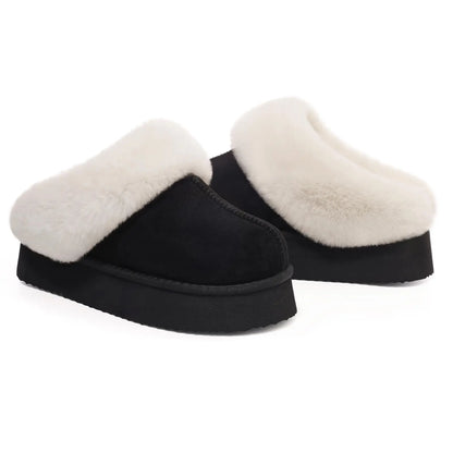 Litfun Fuzzy Platform Slippers For Women Winter Warm House Shoes With Memory Foam Outdoor Anti-Slip Fashion Fur Fluffy Slippers