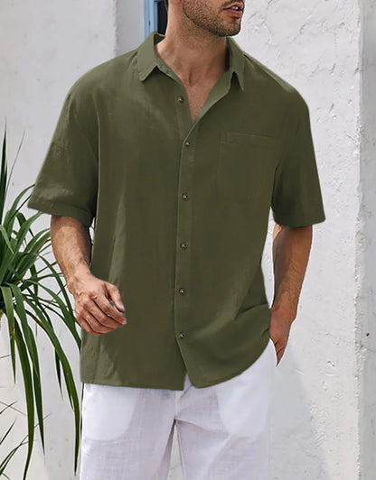 Men's Plus Size Short Sleeve Shirts Cotton Linen Henley Shirts Lightweight Vacation Collar Beach Shirts  Hawaiian T Shirt