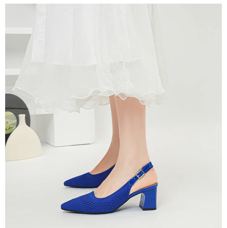 Summer Women's High Heel Sandals Knitted Small Hole Breathable Shoes 2025 New Style (6cm High)
