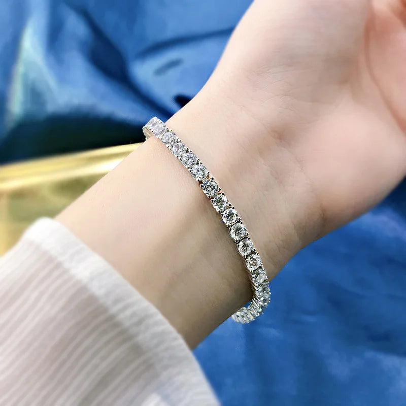 3/4/5MM Moissanite Tennis Bracelet 925 Sterling Silver Plated 18K White Gold Pass Diamond Test with GRA Bracelets for Women Men