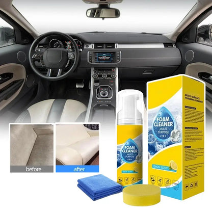 Car Interior Foam Cleaner Kit With Sponge And Towel Lemon Scent Foam Cleaner For Auto Detailing Powerful Car Foam Cleaner