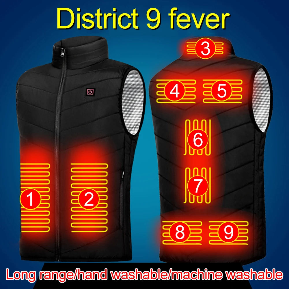 No battery 9 Zone Heating Vest Mens USB Infrared Thermal Jacket Smart Heated Clothes Winter Cold-proof Thick Sleeveless Hiking