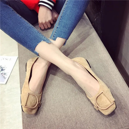 Flat Shoes for Women Spring 2023 New Suede Square Toe Shallow Cut Flat Bottomed Lefu Soft Bean Shoes Ladies big size 44 45 46