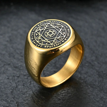 Pentagram of Solomon Rings for Men Patron Saint Ring Archangel Raphael Sigil Divine Healer Stainless Steel Male Jewelry