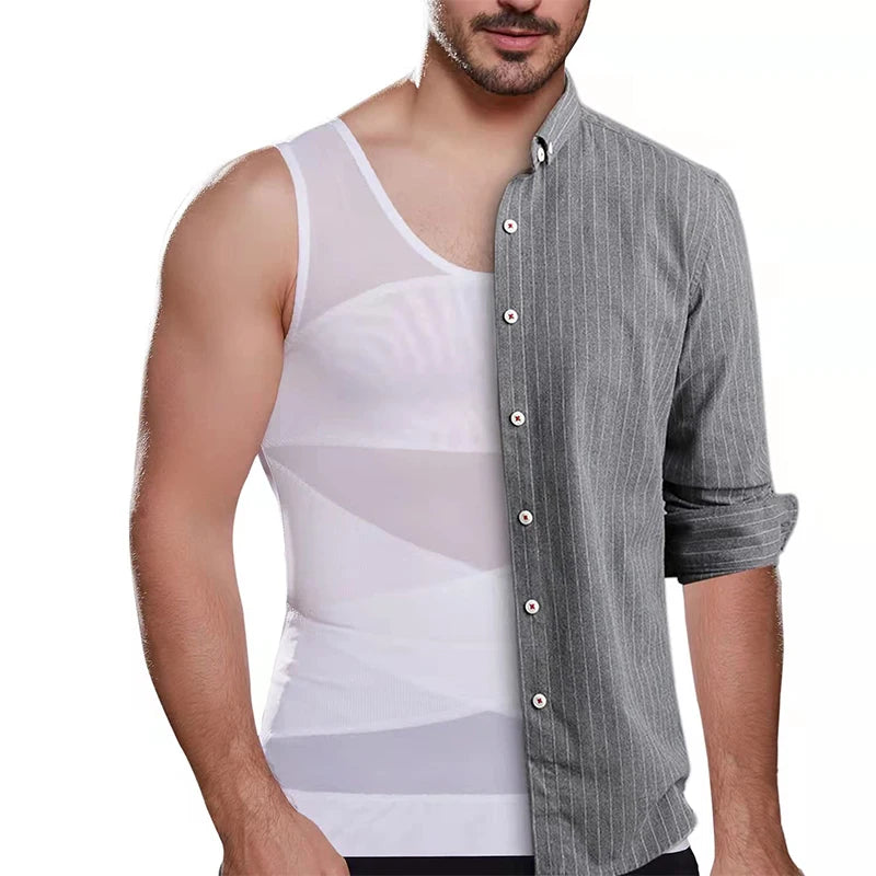 Men's Cross Mesh Vest Compression Shirts Breathable Sleeveless Tank Top Shapewear Fajas Slimming Tummy Control Body Shaper