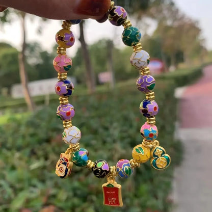 Prosperity Cloisonne Bracelet Enamel Gift Accessories To Attract Wealth Lucky Charms Chinese Ethnic Style Round Bead HandString