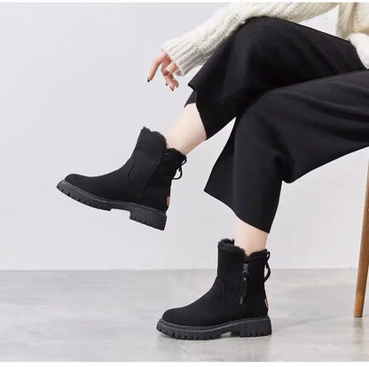 2026 New Winter Women's Snow Boots Trendy Mid Top Plush Thickened Warm Cotton Shoes Leather Wool Integrated Winter Women's Boots