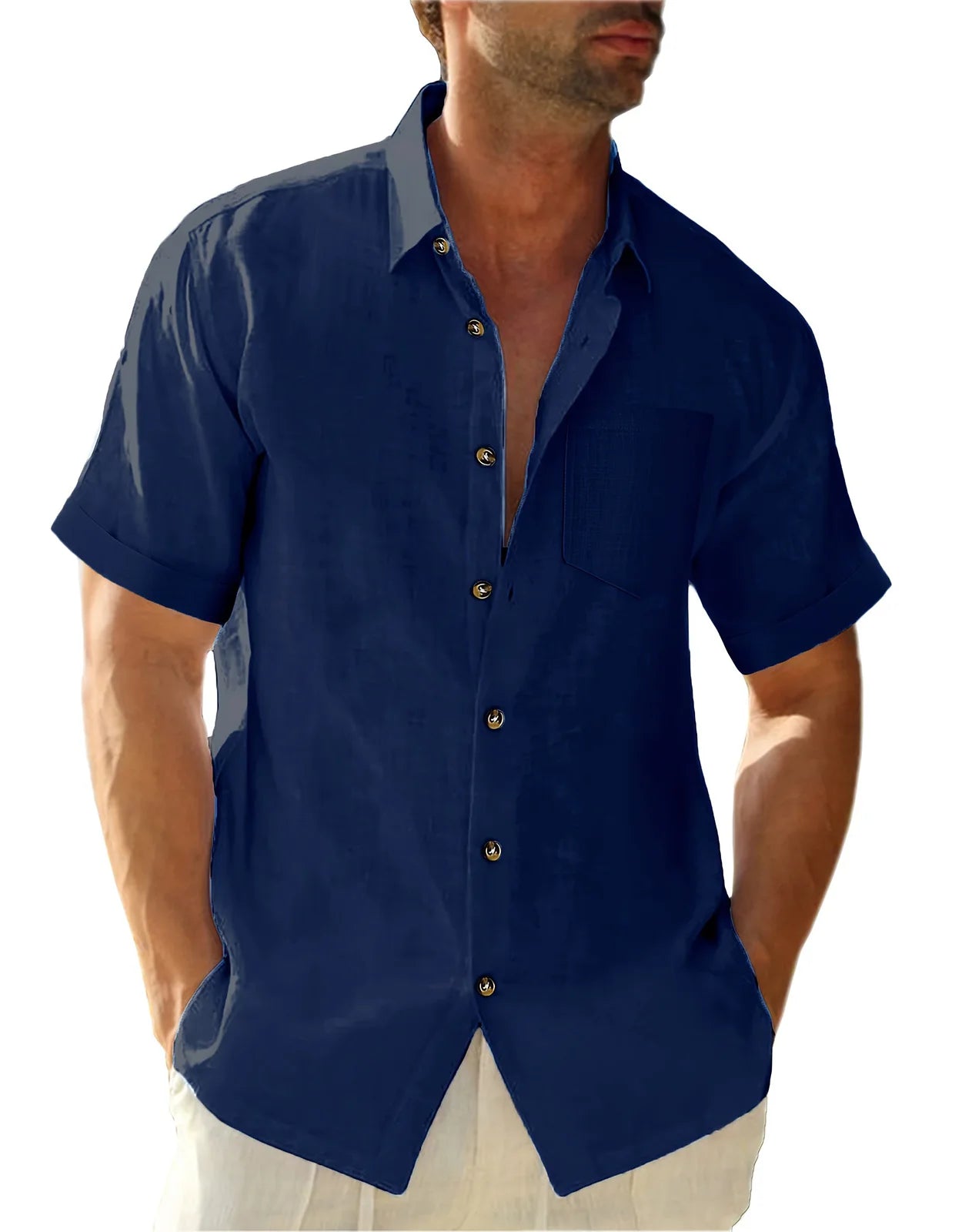 Men's Plus Size Short Sleeve Shirts Cotton Linen Henley Shirts Lightweight Vacation Collar Beach Shirts  Hawaiian T Shirt