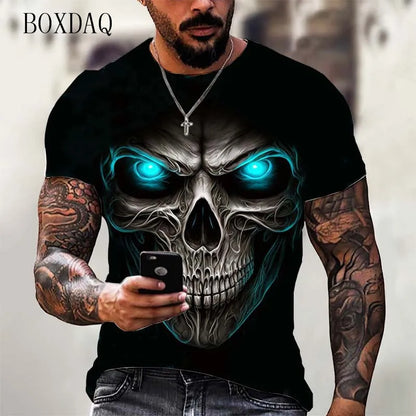 Fashion Trend Skull Pattern Men's T-Shirts 6XL Plus Size Short Sleeve Street Gothic Horror Skeleton Male Tops O-Neck Casual Tee