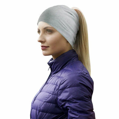 Winter Warmer Ponytail Skull Cap Windproof Thermal Fleece Beanie Hat Running Ski Outdoor Sports Cap with Ear Cover for Men Women