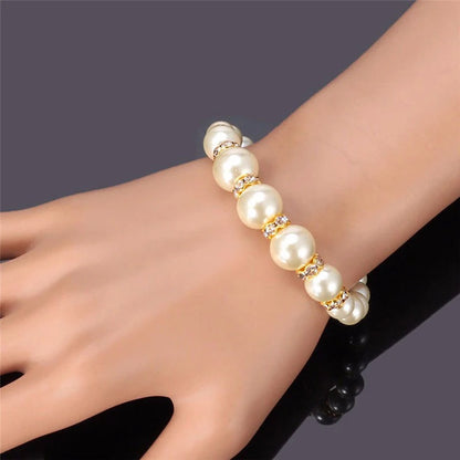 3 in1 Set Elegant Simulated Pearl Necklace Earrings Bracelet Long Necklace For Women Bridal Wedding Jewelry Gift
