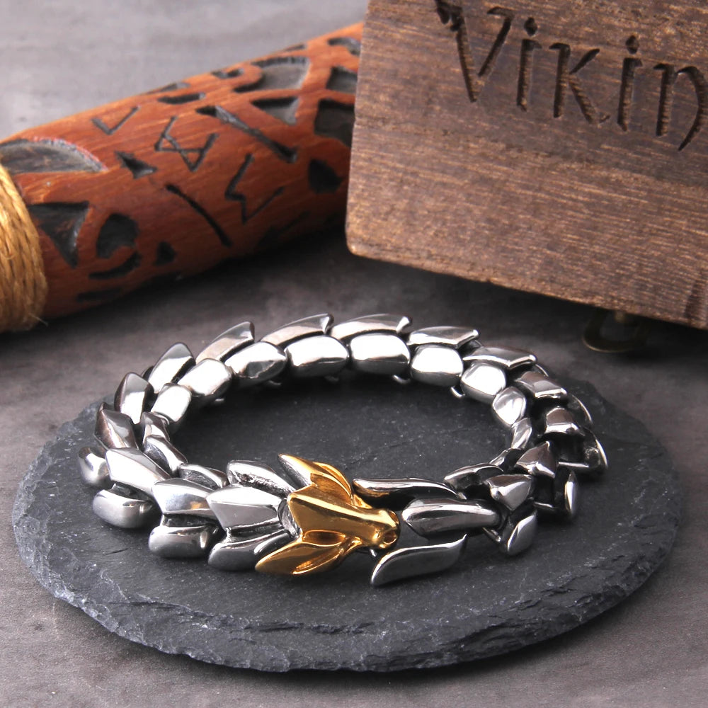 Viking Ouroboros vintage punk bracelet for men stainless steel fashion Jewelry hippop street culture