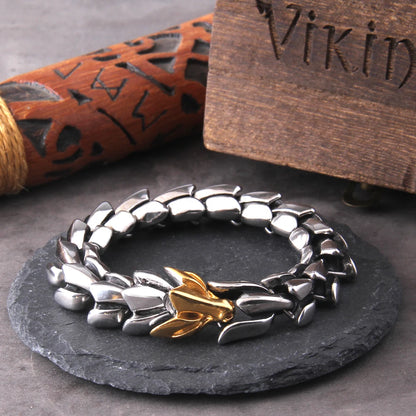 Viking Ouroboros vintage punk bracelet for men stainless steel fashion Jewelry hippop street culture