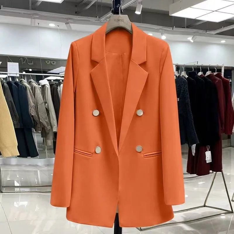 Autumn Blazer Elegant Women's Jacket Chic Casual Double Breasted Suit Korean Winter Fashion Coats Slim Fit Office Lady Outwear
