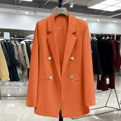 Autumn Blazer Elegant Women's Jacket Chic Casual Double Breasted Suit Korean Winter Fashion Coats Slim Fit Office Lady Outwear