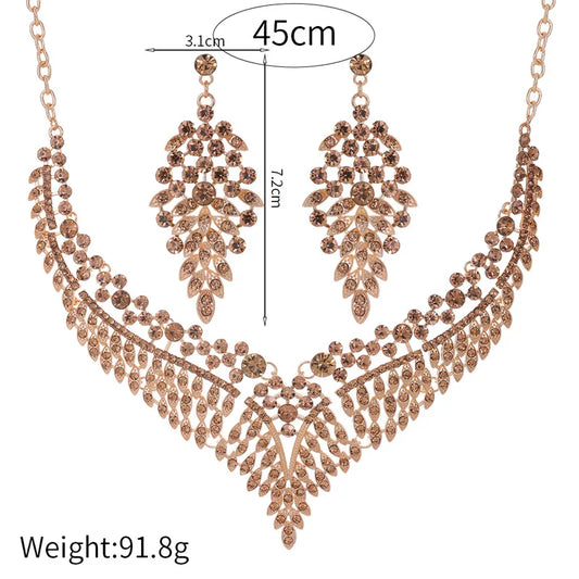 4 Color Vintage Exaggerated Crystal Necklace Shiny Rhinestone Earrings Necklace 3 Pcs Bridal Dinner Party Dress Jewelry Set Gift