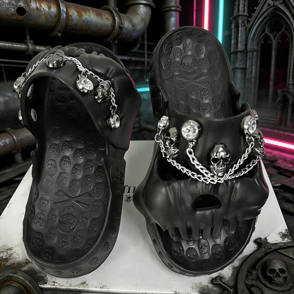 Punk Metal Skull Slippers Summer Men Slippers Novelty Outdoor Clogs Beach Sandals Non-slip Indoor Home Slides Couples Shoes 47