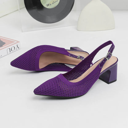 Summer Women's High Heel Sandals Knitted Small Hole Breathable Shoes 2025 New Style (6cm High)