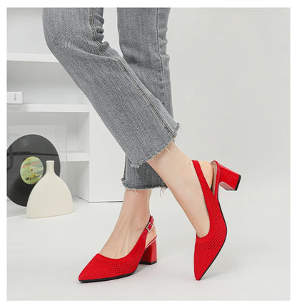 Summer Women's High Heel Sandals Knitted Small Hole Breathable Shoes 2025 New Style (6cm High)